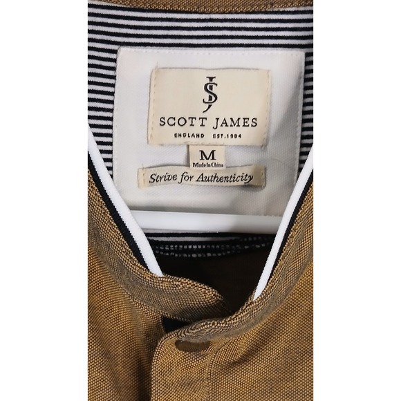 Scott James England Mens Medium Button Up Polo Shirt Grandad Collar - Picture 3 of 9